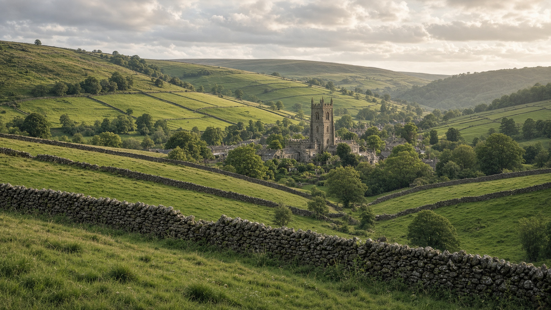 Countryside around Rainow, looking towards the Peak District hills.